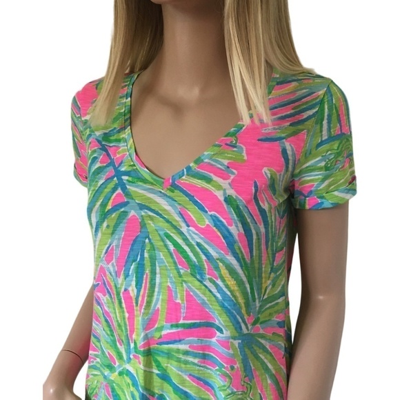 LILLY Pulitzer Dress Jessica Short Sleeve Tee Tiki Pink Royal Lime Bold Print - Picture 5 of 14